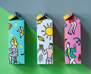 果汁飲料包裝設計，繪出了三組創意插畫，插畫吸取了波普藝術的風格特色