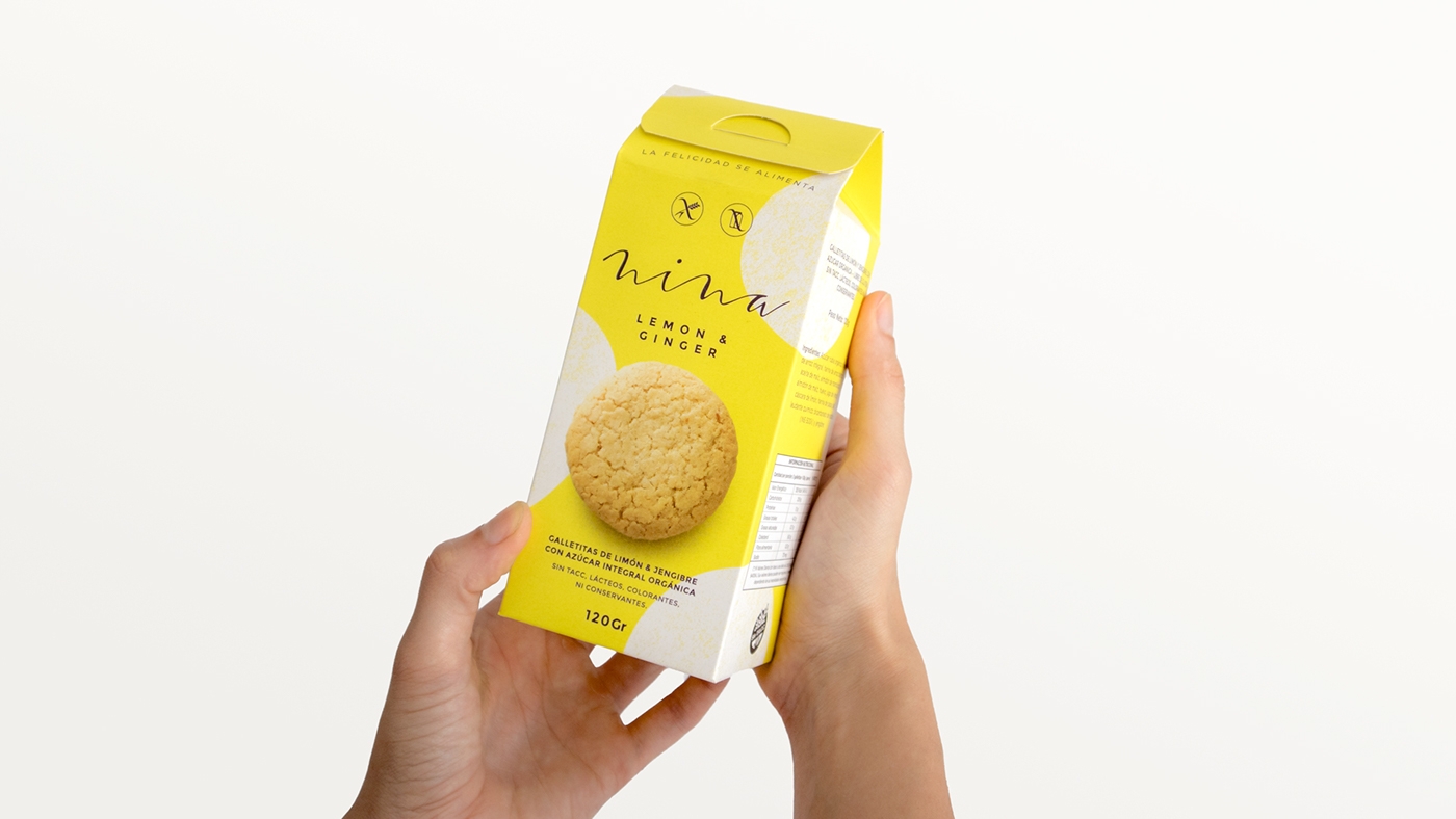 金色（香草）、巧克力色（可可和巧克力）和檸檬姜系列餅干食品包裝設計